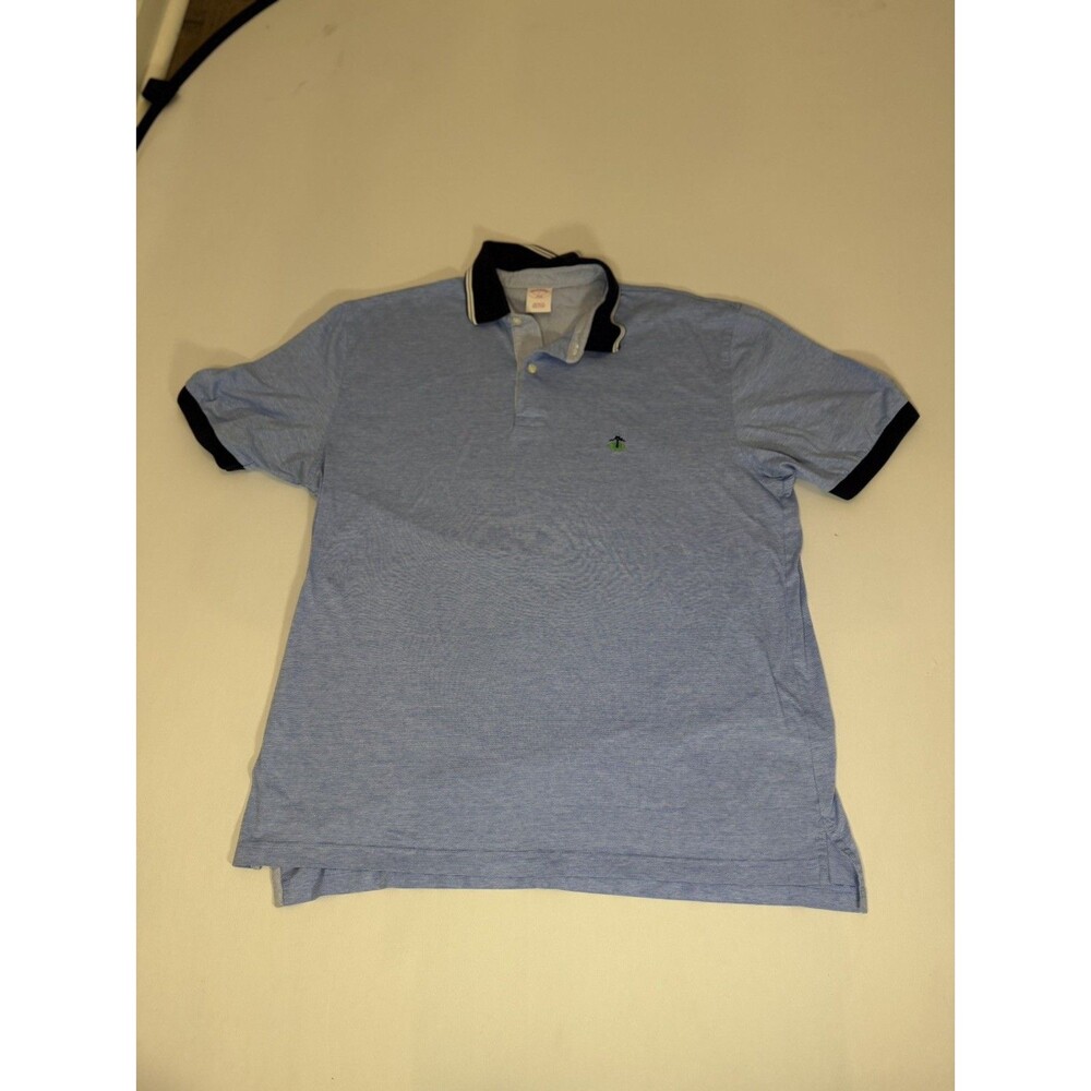 Brooks Brothers Men’s Polo Shirt Blue Stripe Black Collar Size L - Picture 10 of 12